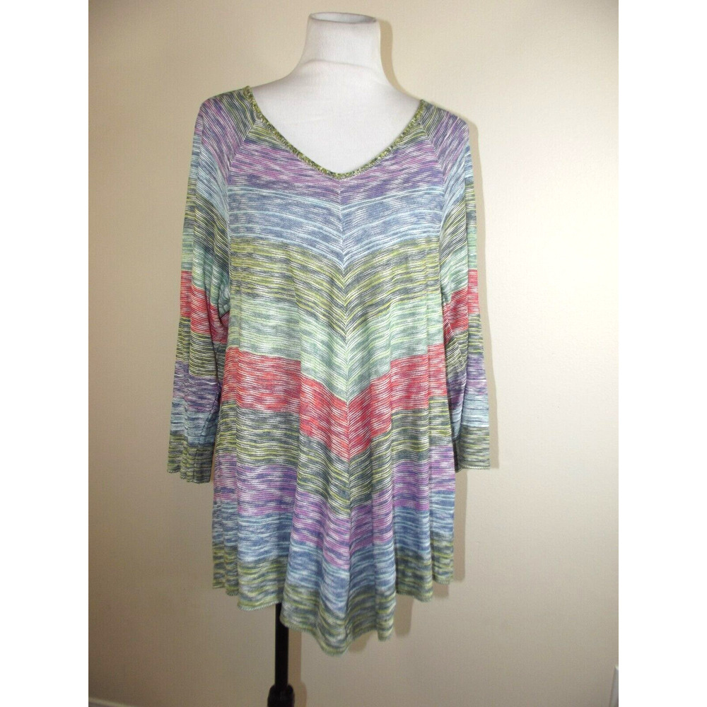 Two One Two New York Womens TOP - Size 1X - Multi Color Hi-Lo 3/4 Sleeve Shirt